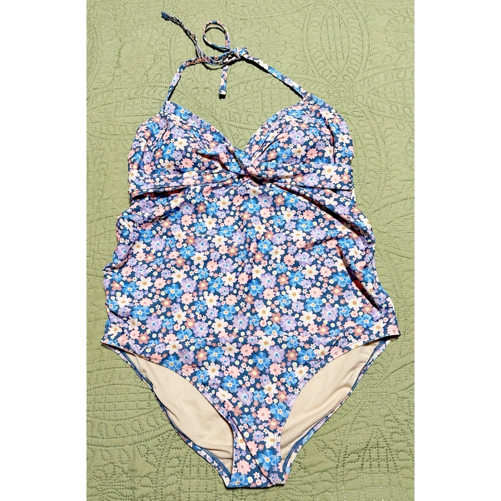 Wrap Front Halter One Piece Maternity Swimsuit - XL
